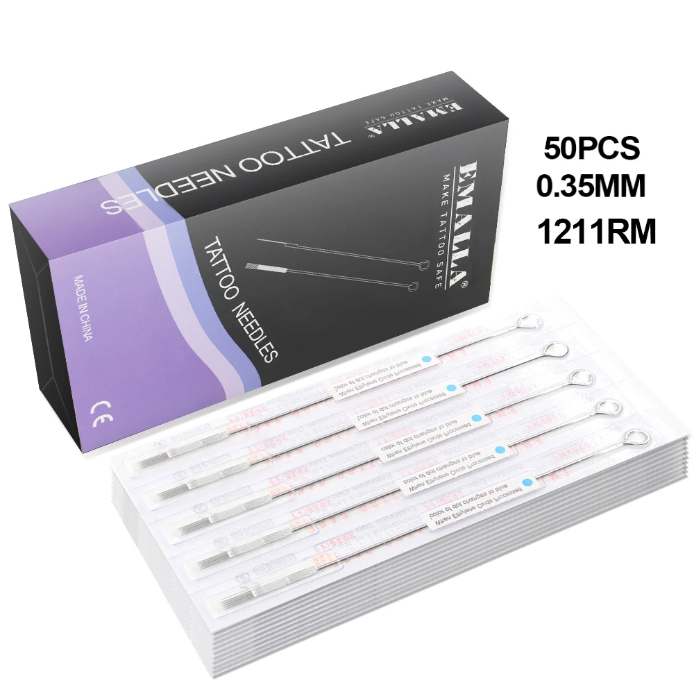 

50PCS 1211RM Tattoo Needles 0.35mm Disposable Sterile Standard Blue Dot Round Magnum Assorted Sterilized Tattoo Needles Supplies