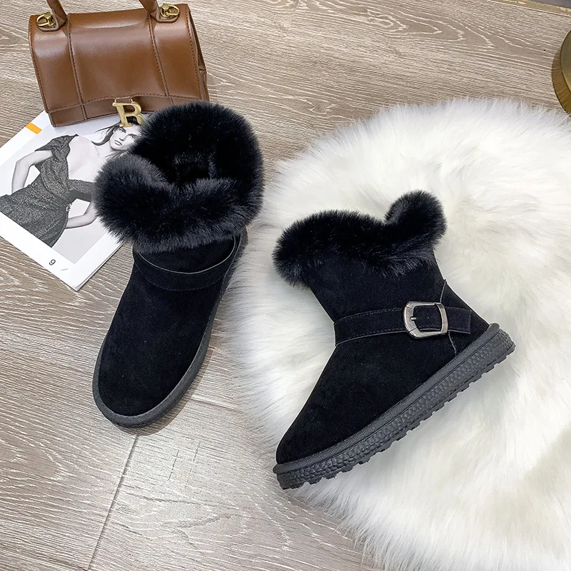 

Женские ботинки для снежной погоды, новинка осень-зима 2021, короткие Ботинки Martin, хлопковая обувь большого размера с боковой пряжкой, теплые ...