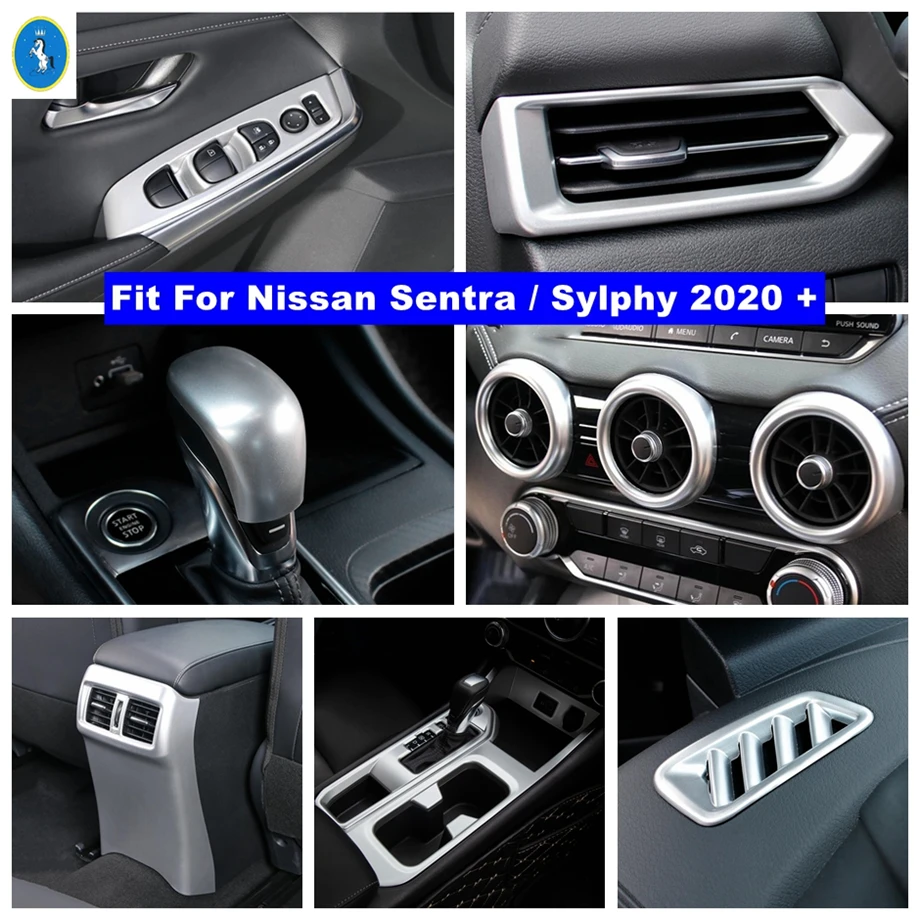 

Matte Interior Refit Kit Air AC Outlet Vent / Lift Button / Gear Box Panel Cover Trim Fit For Nissan Sentra / Sylphy 2020 2021