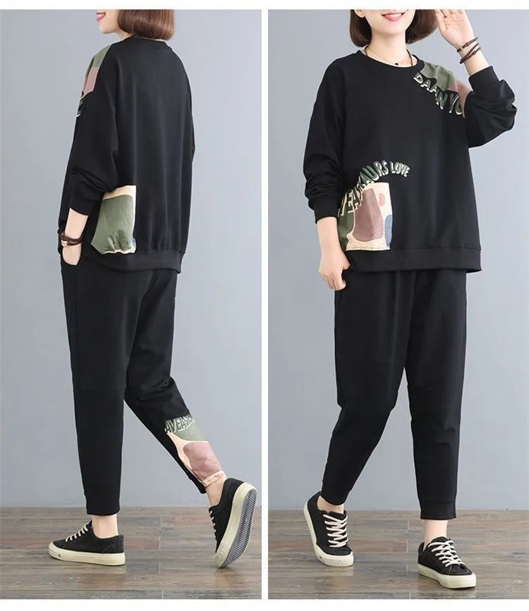 

Tracksuit Women 2021 Early Autumn Women's Casual Sports Suit Fashion Printing Loose Plus Size Sweater Women's Two-Piece Suit