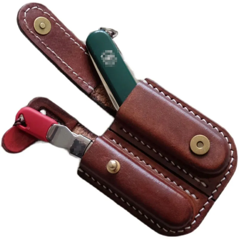 

Кожаный чехол ручной работы растительного дубления, кожаный чехол для швейцарской машинки для стрижки ногтей и швейцарского армейского ножа 58 мм