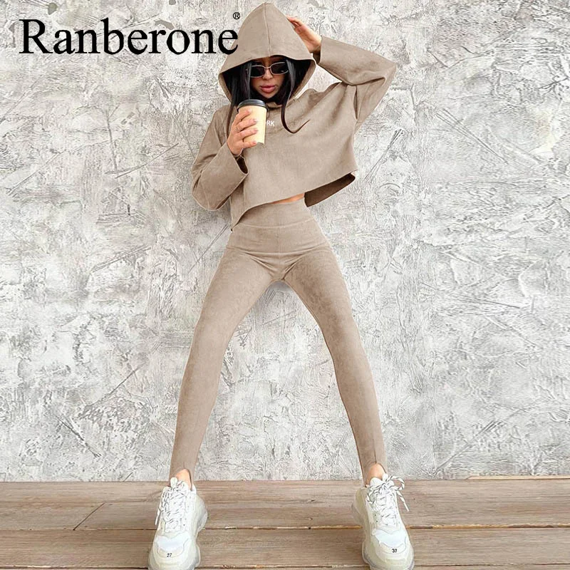 

Ranberone Women 2 Piece Set Fall Clothing Suit Sports Running Hoodie Sweater + Legging Suit Female Bodycon Outfits Streetwear