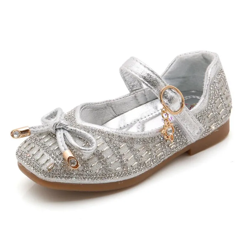 Туфли для девочек блестящие туфли принцессы детей на плоской подошве с