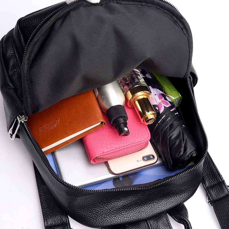 Женский черный кожаный рюкзак высокого качества Mochila женский элегантный дизайн