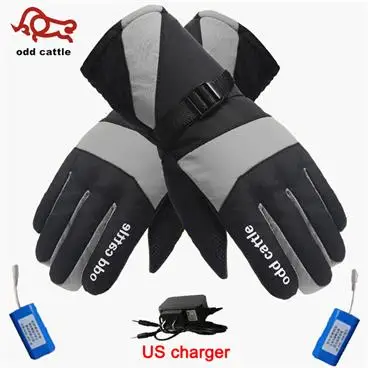 Gray US plug Зима 7,4 v грелка для рук Электрические теплые перчатки перезаряжаемые перчатки с подогревом на батарейках мотоциклетные велосипедные лыжные перчатки унисекс - Цвет: Gray US plug