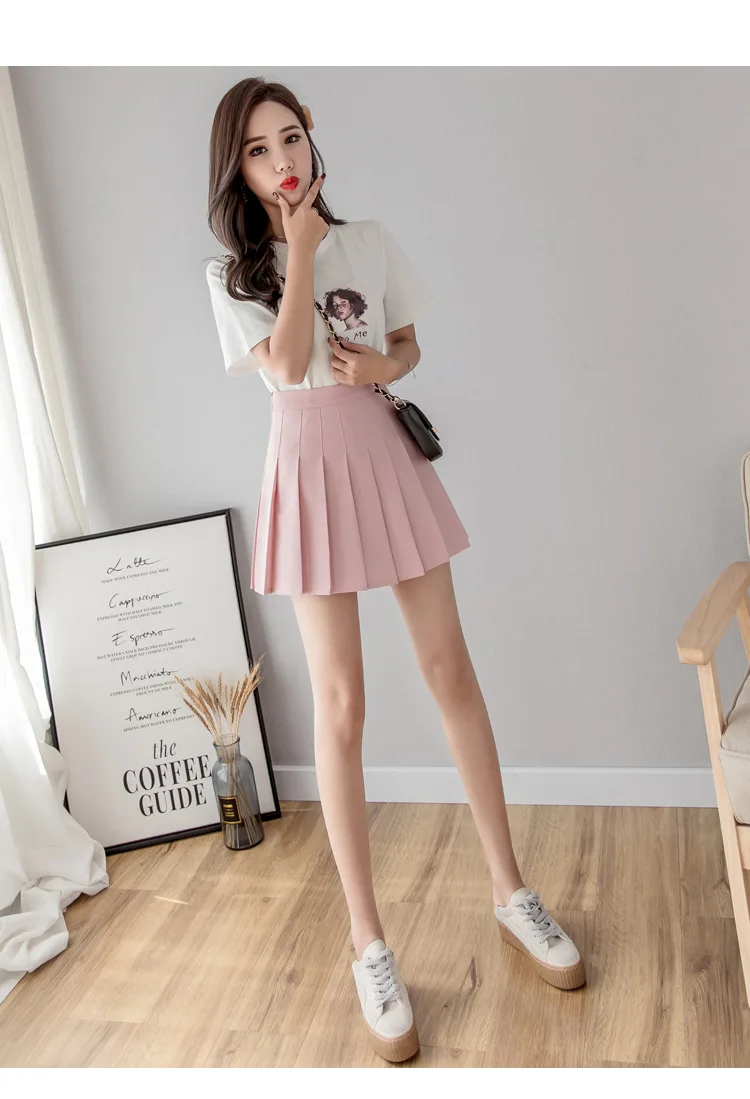 

Fashion 2021 Kawaii Summer Women Skirts High Waist Cute Sweet Girl's Pleated Skirt Korean Style Mini Skirts for Women Solid