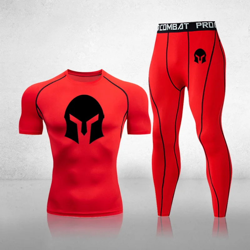 

Compression T-Shirt Men's Suit T-Shirt + Jogging Pants 2-Piece Casual Sportswear Men 2020 T-Shirt Gym Fitness Pants