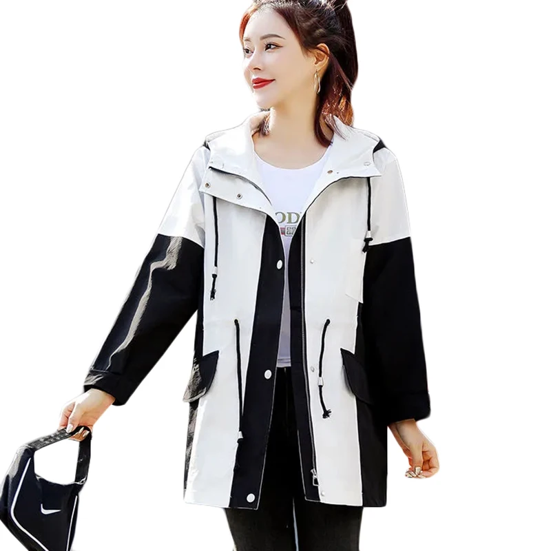 

New Plus Size Women Long Hooded Parka Overcoat Spring Autumn Windbreaker Loose Tooling Outerwear Female Casual Trench Coat 4XL