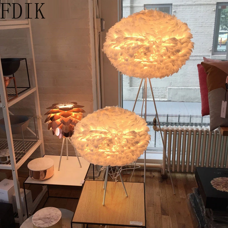 Feather Floor Lamps Loft Led Standing Lamp for Bedroom Living Room Nordic Decoration Home Mirror Light Wedding Luminaire | Лампы и