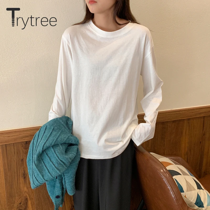 Trytree 2020 Весна Женская Повседневная О образным вырезом T Skirt хлопок с длинным