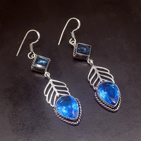 gemstonefactory big promotion unique 925 silver glowing ocean blue topaz women ladies gifts dangle drop earrings 20211947