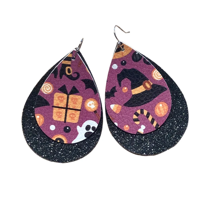 Двусторонние серьги подвески из искусственной кожи с принтом шляпы на Хэллоуин