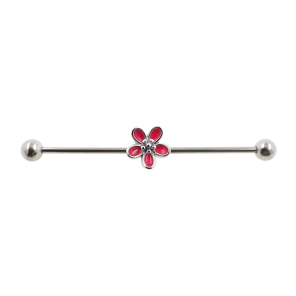 

JHJT 16G(1.2mm) Industrial Barbell Piercing 316L Surgical Stainless Steel Red Flower Cartilage Earring Piercing Body Jewelry