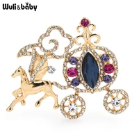 wulibaby rhinestone carriage brooches for women girl romantic fairy tale pumpkin cart party office brooch pins gifts
