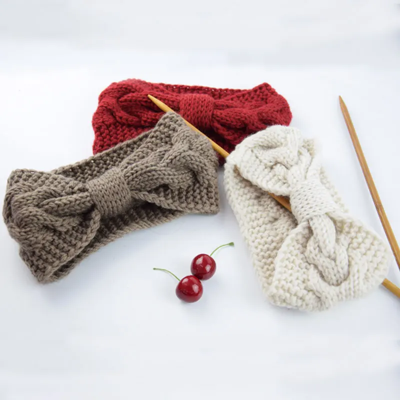 Autumn Winter Bow Twisted Wide Headband Turban Warmer Ear Crochet Knitting Stretch Hair Bands Women Female Headwrap Headwear |
