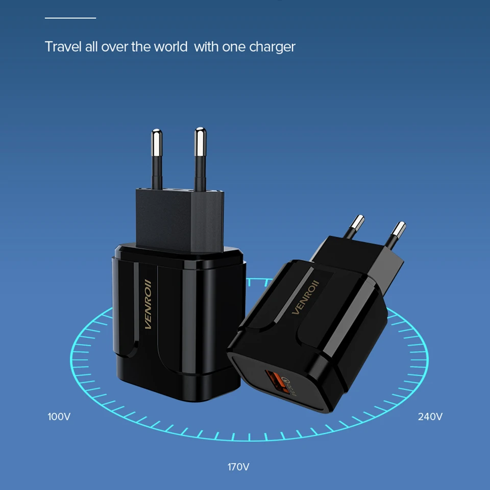 Venroii Универсальный 18 Вт USB Quick Charge 3,0 для iPhone X 8 EU US Plug мобильный телефон быстрое зарядное устройство для Xiaomi huawei Honor