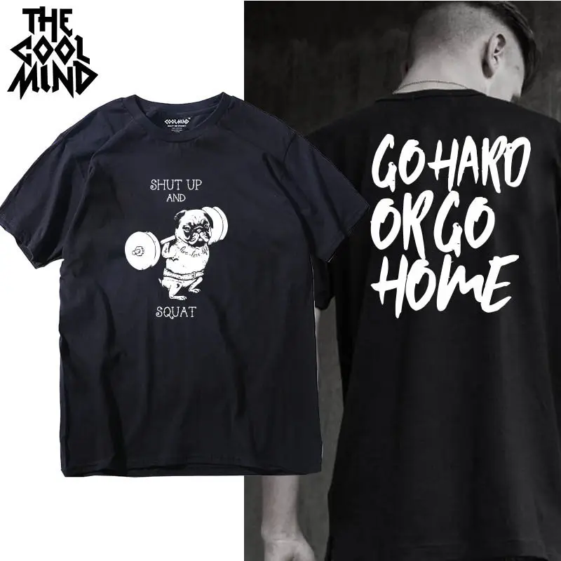 Мужская футболка COOLMIND go hard or home с принтом мопса 100% хлопок коротким рукавом и