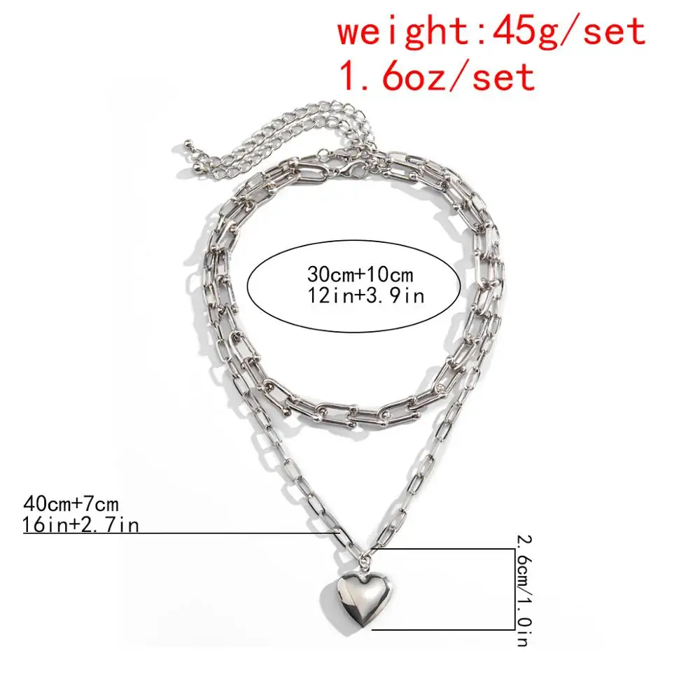 

Salircon U Shape Link Chain Heart Pendant Necklace for Women Silver Color Chunky Chains Choker Necklace Delicate Smooth Jewelry