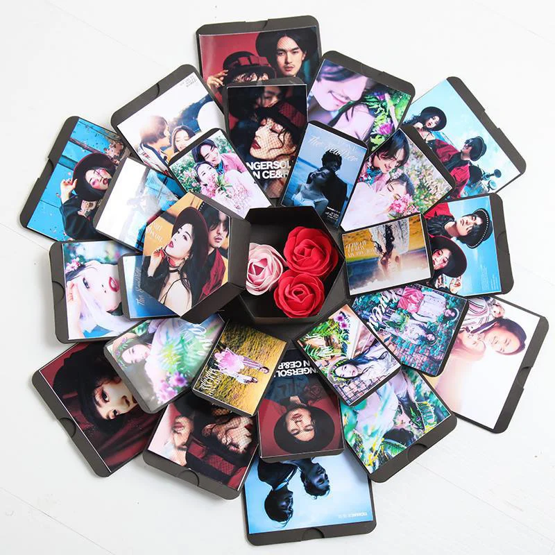 Caja de regalo de San Valent&iacute;n para parejas, &aacute;lbum de fotos Manual con memoria y acabado hexagonal, regalo de aniversario y fiesta de navidad-3