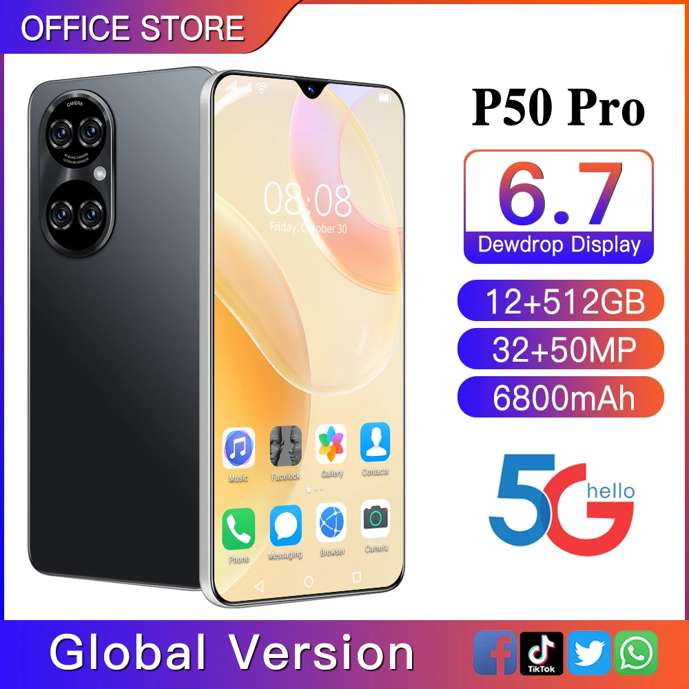 

Golble Version Galxy P50pro 6.7Inch 6800mAh Dual SIM standby5G RAM 16GB+512GB Android10 SMARTPHONEQualcomm888Processor