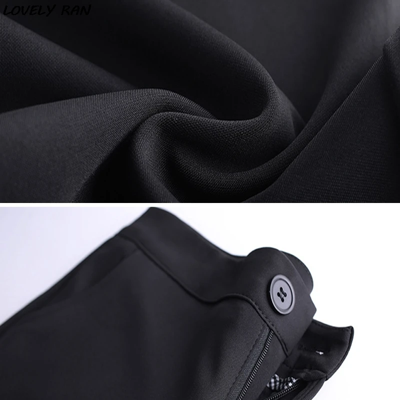 

2021 Spring Summer Loose Women's Pants Black High Waist Pocket Female Pant Office Formal Casual Fashion Loose Ladies Bottom