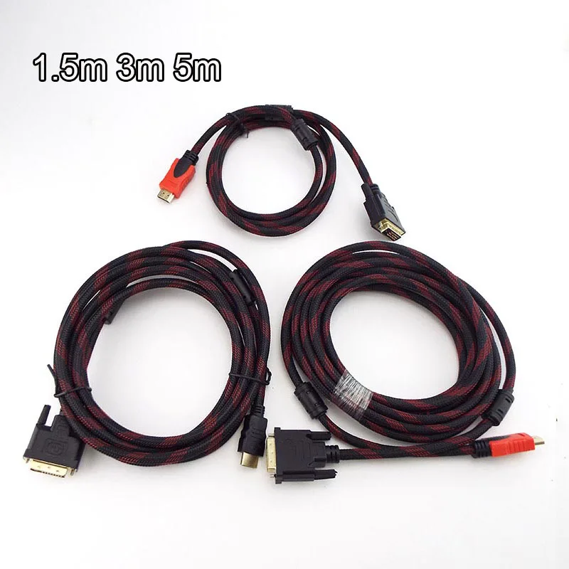 

Кабель HDMI-совместимый с DVI (штекер)/24 + 1 Pin (штекер), 1,5 м, 3 м, 5 м, для HDTV, DVD, проектора, DVI, 1080P, позолоченный адаптер