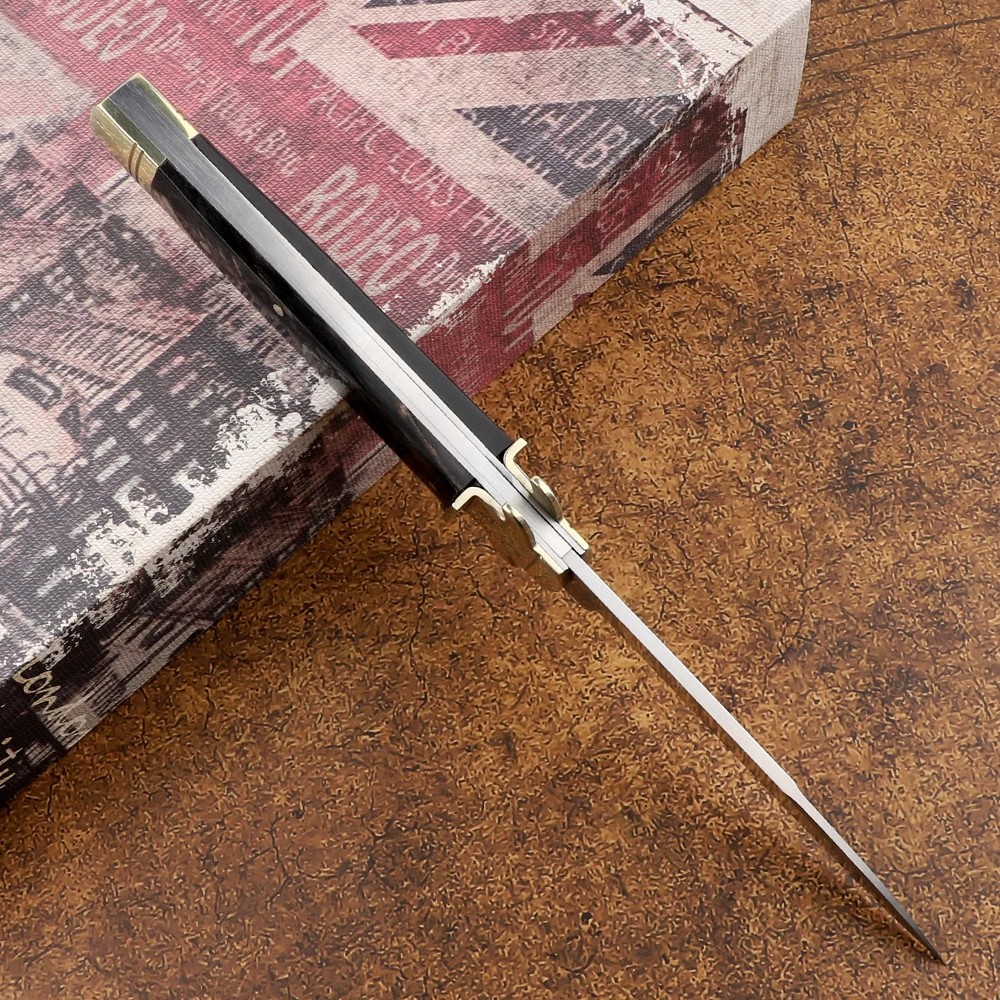 9-дюймовый итальянский мафия D2 Клинок с ручкой из рога для выживания охоты