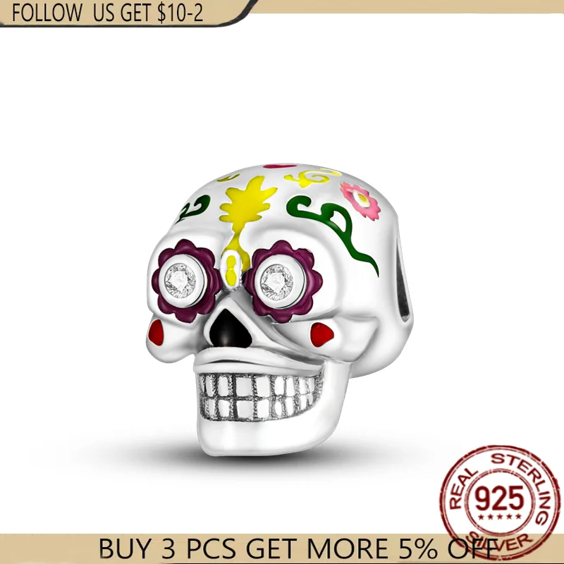 

2021 NEW 925 silver color Skull Tattoo Beads Charms Fit Original 925 Pandora Bracelet Bangle Making DIY Women Jewelry Gift