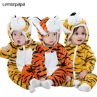 2021 детская одежда, комбинезон, животные, леопард, панда, тигр, для маленьких мальчиков, детские комбинезоны для новорожденных, теплый праздничный комбинезон на молнии