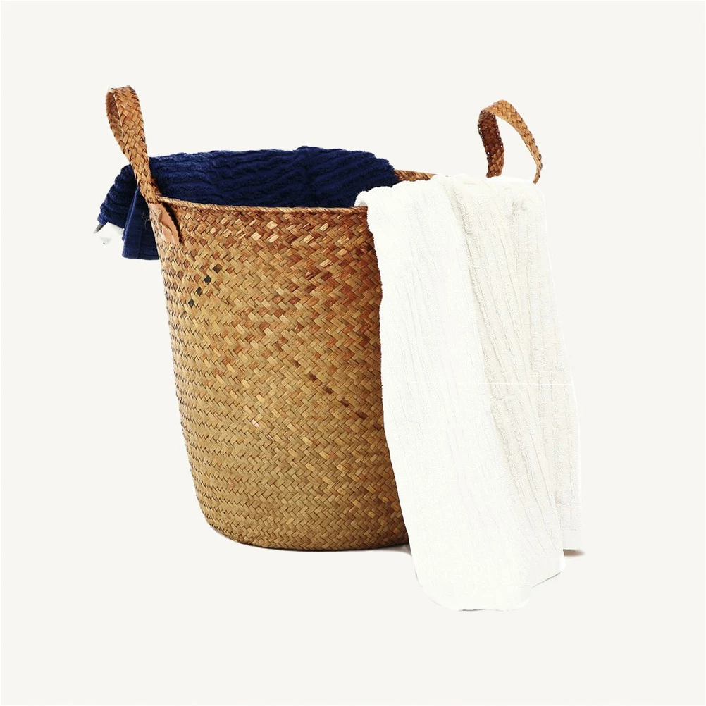 Круглая корзина для белья из натурального ротанга складная Соломенная Корзина