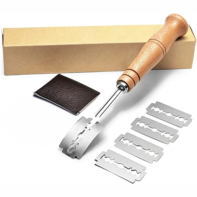 

Bread Knife Dough Scribing Knife Razor Tool Belt 5 Pieces of Replaceable Blades PU Protective Cover for Professional Kitchen