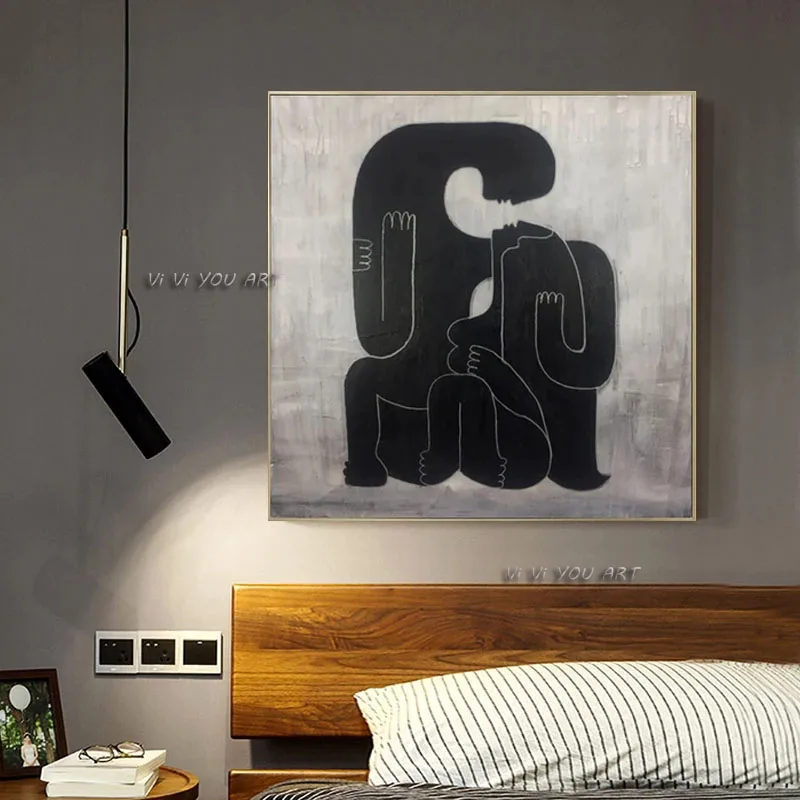 Абстрактная роспись вручную черно-белая влюбленная холст художественная