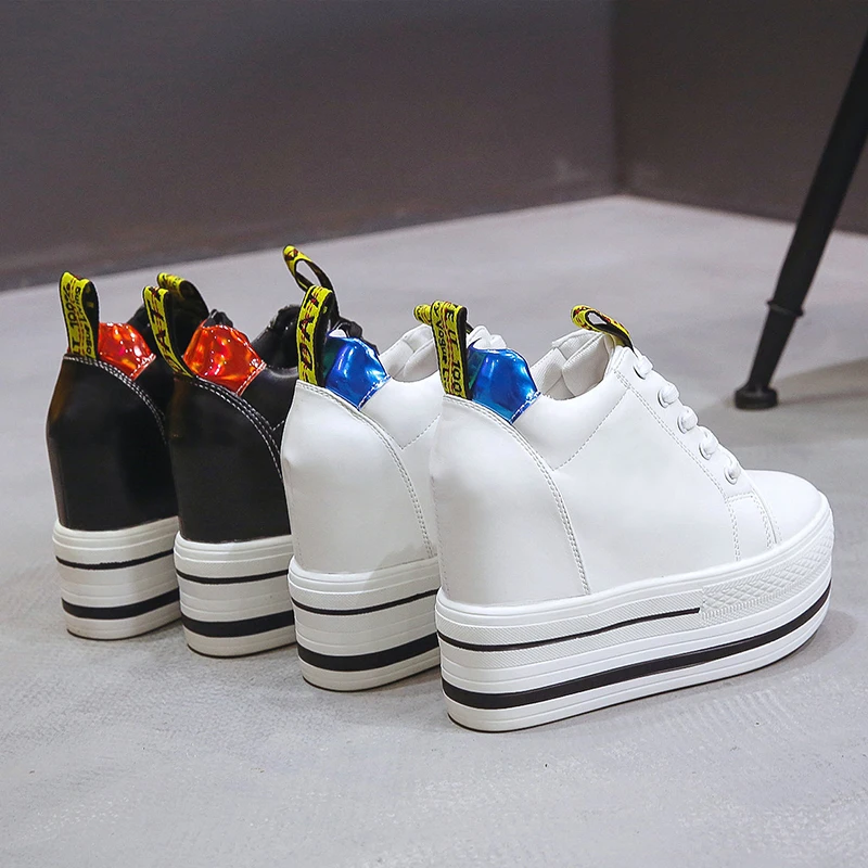 2018 Hidden Heels Women Platform Wedge Sneakers Ladies Leather Casual Black White Shoes Tenis Feminino Zapatillas Deportivas | Обувь