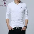Новая модная мужская футболка FuyBill, облегающая футболка на заказ, дизайнерская длинная стильная футболка с V-образным вырезом для фитнеса, Мужская футболка