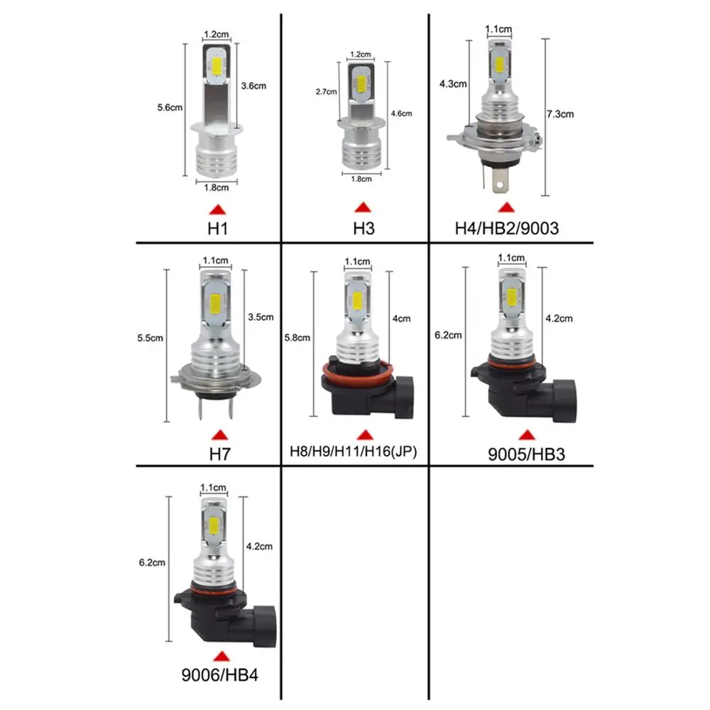 

2Pcs H27 881 H1 H7 H11 H4 LED Bulb H27 12000LM 6500K White Car Headlight Fog Light Front Head Driving Running Lamp Auto 12V 24V