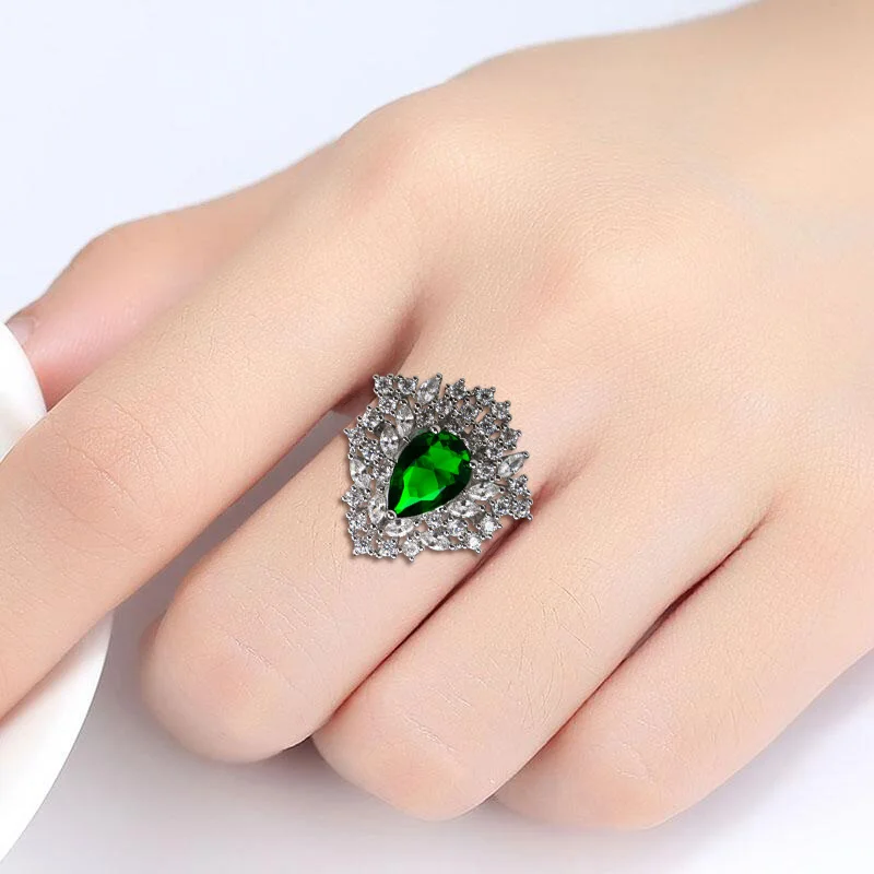 

Jellystory Classic charms rings with water drop shape emerald gemstone 925 sterling silver fine jewelry ring for female wedding