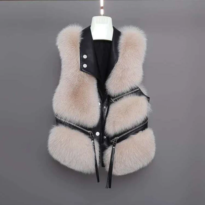 

2020 Autumn Winter New Fashion Faux Fur Coat Winter Women Waist Coat Female Jacket Fur Vest Fluffy Solid Color For Ladies