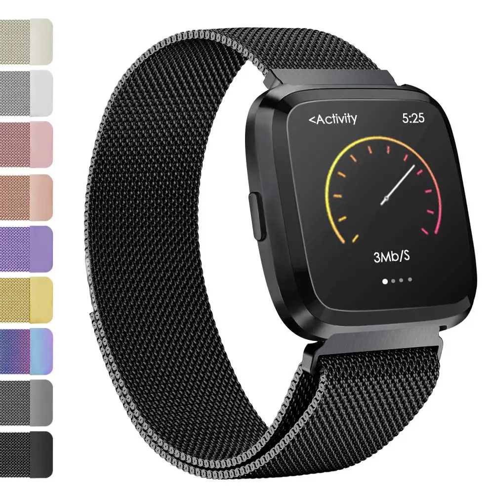 Black Ремешок металлический браслет из нержавеющей стали для Fitbit Versa ремешок на запястье Миланский Магнитный Браслет fit bit Lite Verse 2 Band аксессуары - Цвет: Black