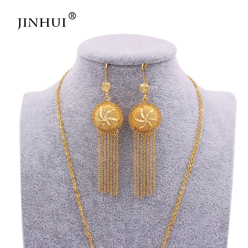 Комплект из колье и серёг золотистого цвета 24 к|Ювелирные наборы| |