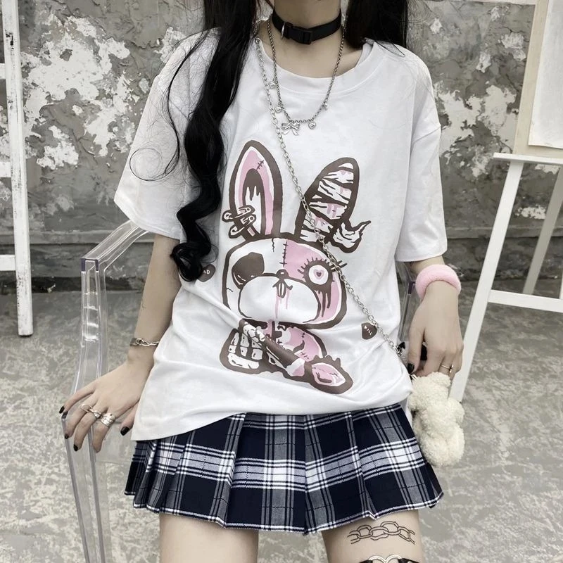 Женские готические футболки с графическим принтом QWEEK женская одежда кролика