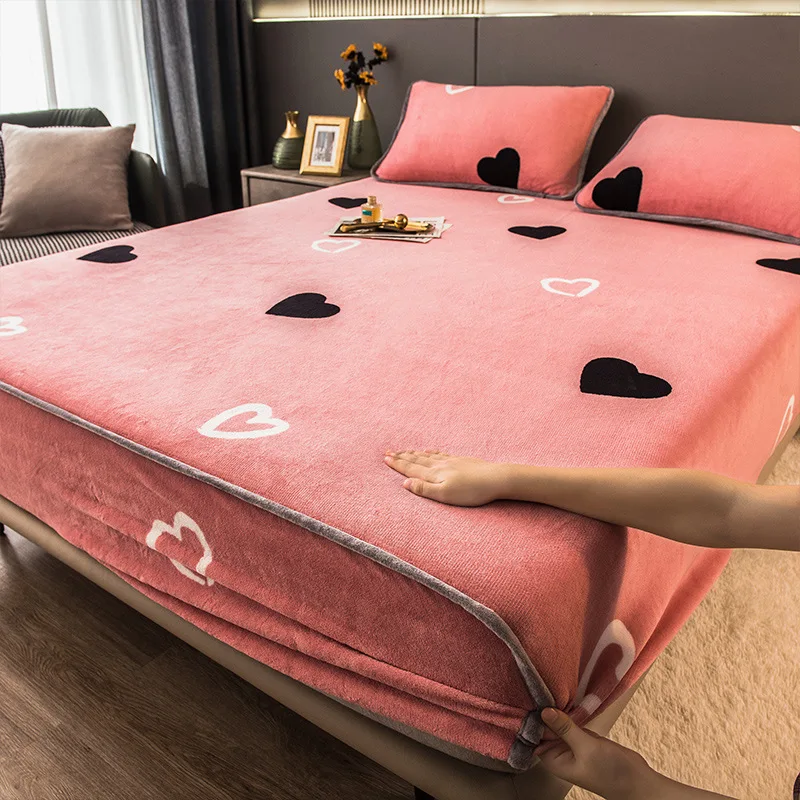 Plush Thicken Quilted Mattress Cover Warm Soft Crystal Velvet King Queen Quilted Bed Fitted Sheet Not Including Pillowcase