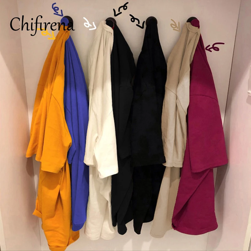 

Chifirena 2021 New Oversized Women T Shirt Short Sleeve Casual Wear Tops Female O Neck Loose Tees Pullover Basic T Shirt Woman