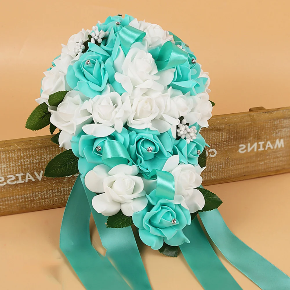 

1 Pcs Wedding Water Drop Shape Flowers Rose Bridal Bouquet Bridesmaid Artificial Flower Party Home Decoration Supplies