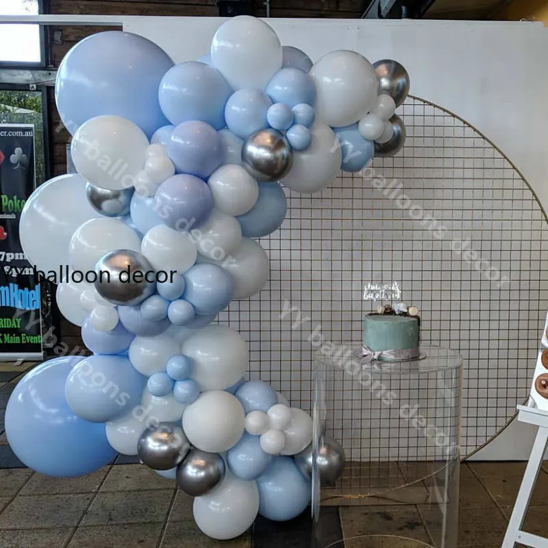 113 шт шаров гирлянды арочный комплект сине белые металлический шар серебряными