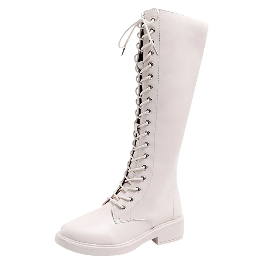 Зимние Сапоги выше колена Женская модная теплая обувь на шнуровке на среднем толстом каблуке в стиле ретро высокие сапоги chaussures femme