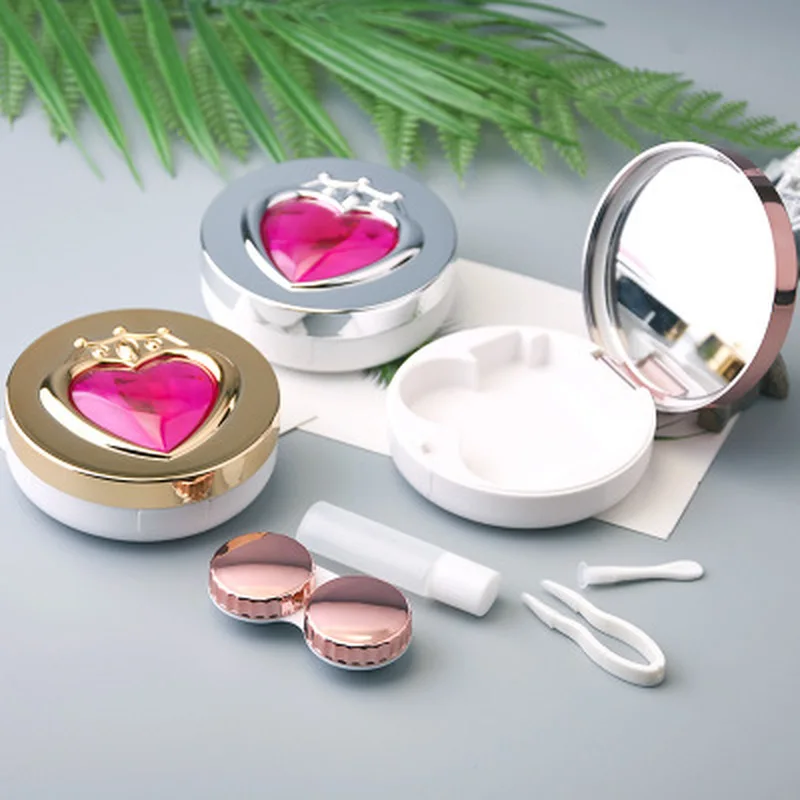 2019 роскошный контейнер для контактных линз в форме сердца с зеркальным