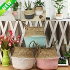 Бамбуковые мини-корзины для хранения, складные соломенные Лоскутные плетеные Ротанговые водоросли, живот, цветочный горшок, корзина ручной работы