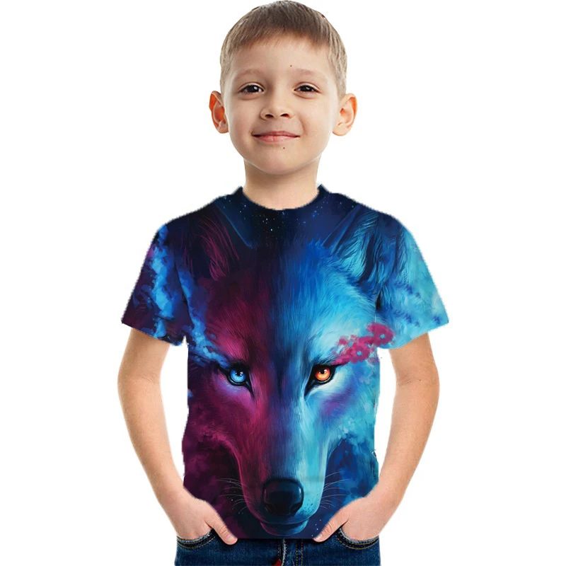 

Kids Toddler Boys' T shirt Tee Short Sleeve Wolf 3D Printed Galaxy Animal Crewneck Children Tops Active Basic Black Blue Green