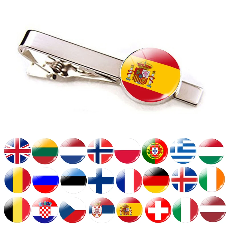 

Europe Countries National Flag Tie Clips Men Fashion Metal Tie Bar Clip Spain UK France Italy Poland Flag Pins