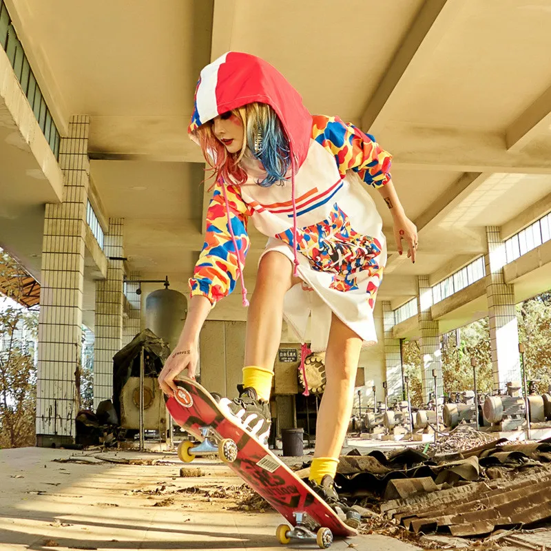 

Женская Спортивная толстовка в стиле хип-хоп для скейтборда, женская уличная одежда, пуловер большого размера с длинным рукавом и мультяшны...